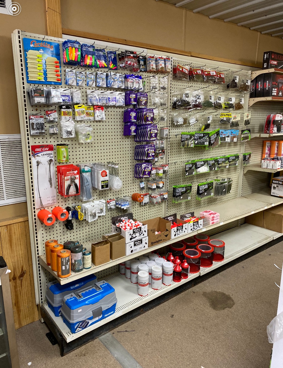 Fishing tackle and supplies wall