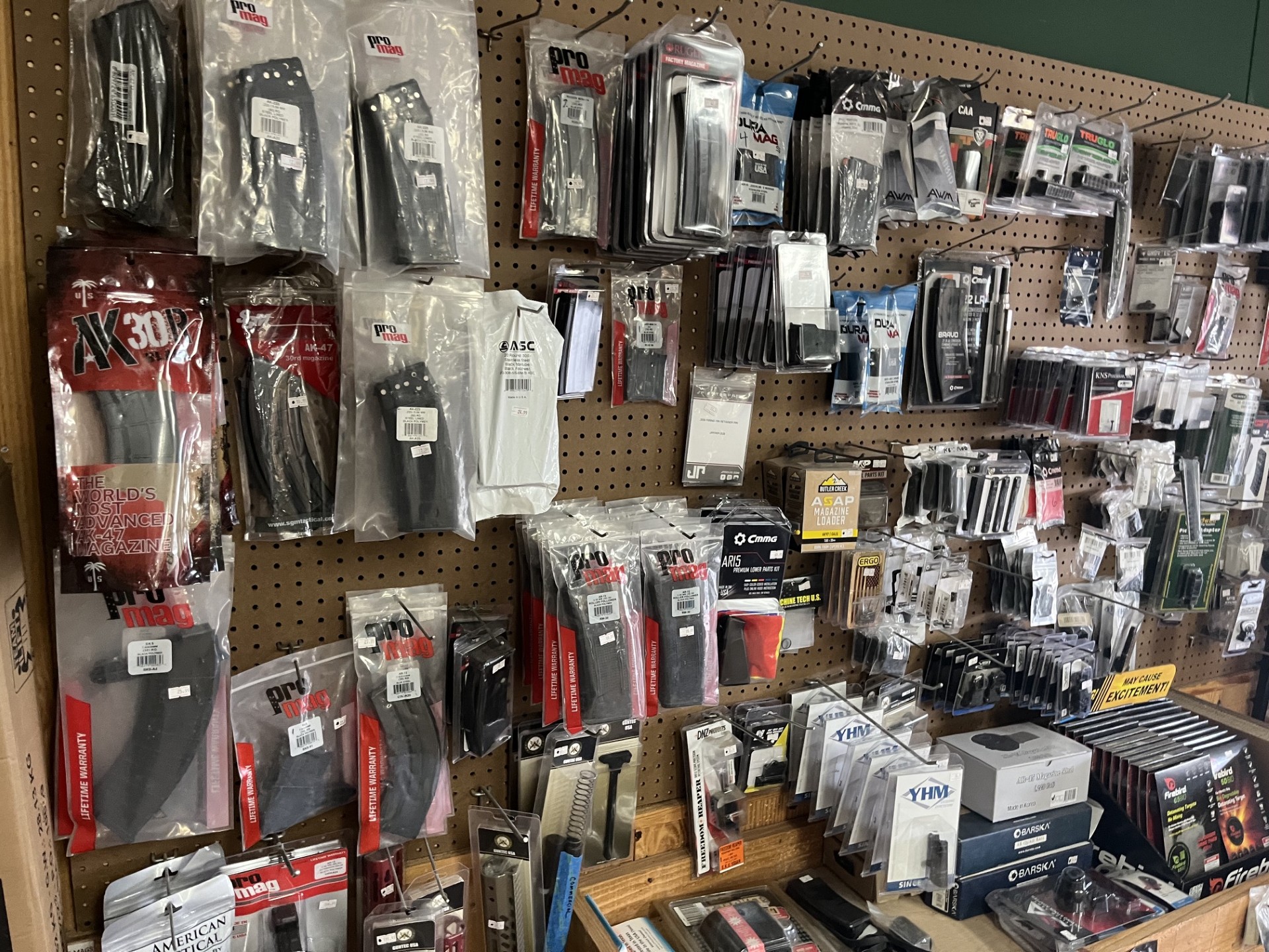 Magazines and gun parts wall